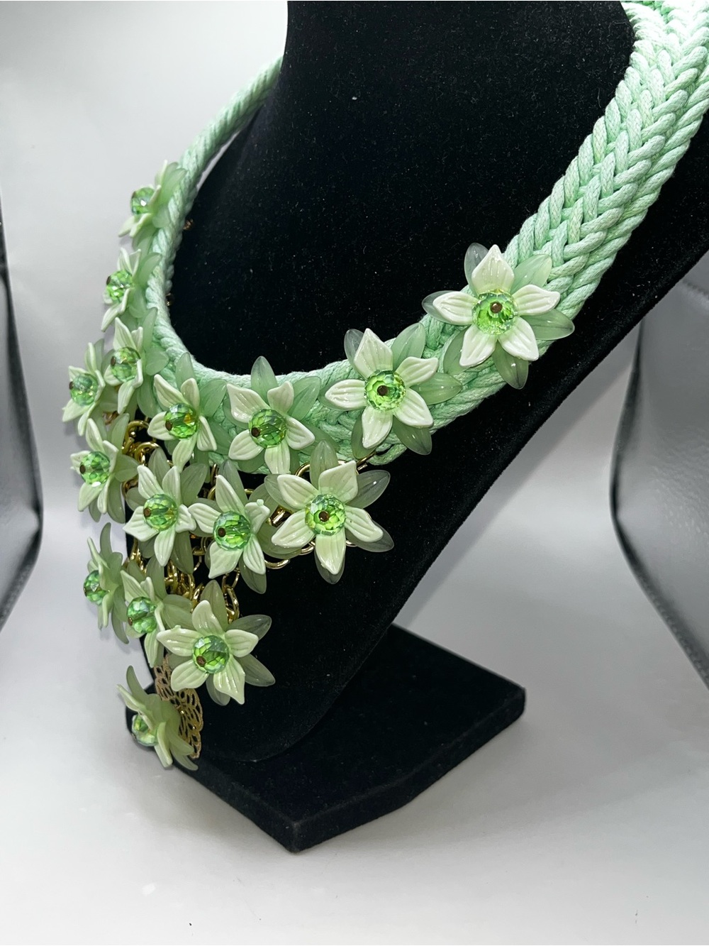 Green Chroma, Green Glass and Green AB stones Bib statement necklace - Picture 3 of 15